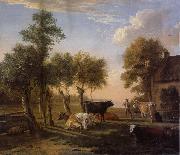 Rembrandt, Cows in the Meadow near a Farm